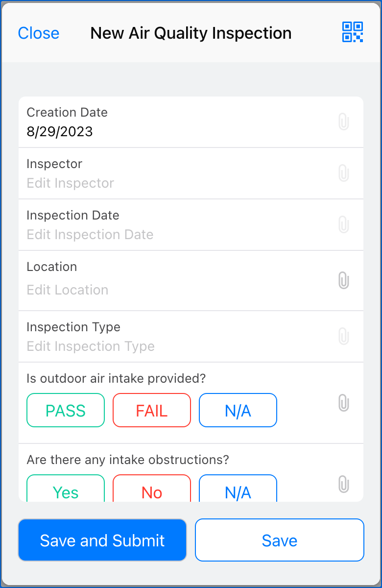 Image of a Air Quality Inspection form